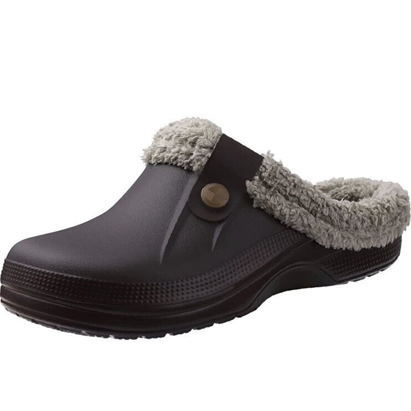 Men's Comfort Winter Warm Fleece Lined Mules Slippers Waterproof Indoor Outdoor Non-slip House Shoes