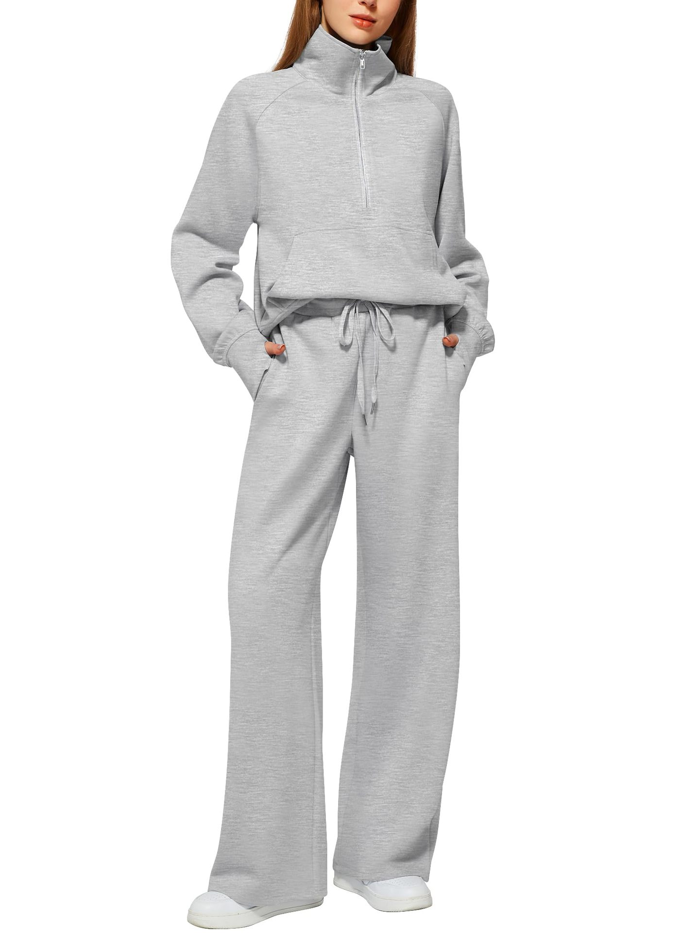 2025 Oversized Half Zip Sweatshirt Wide Leg Sweatpant Set Sweatsuit Tracksuit
