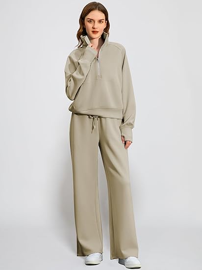 2025 Oversized Half Zip Sweatshirt Wide Leg Sweatpant Set Sweatsuit Tracksuit