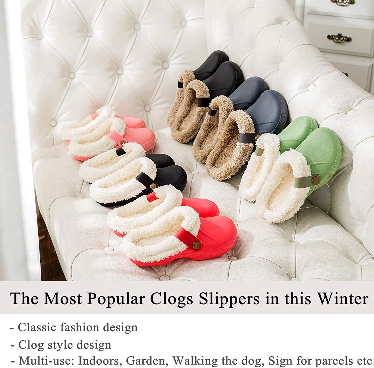 Men's Comfort Winter Warm Fleece Lined Mules Slippers Waterproof Indoor Outdoor Non-slip House Shoes