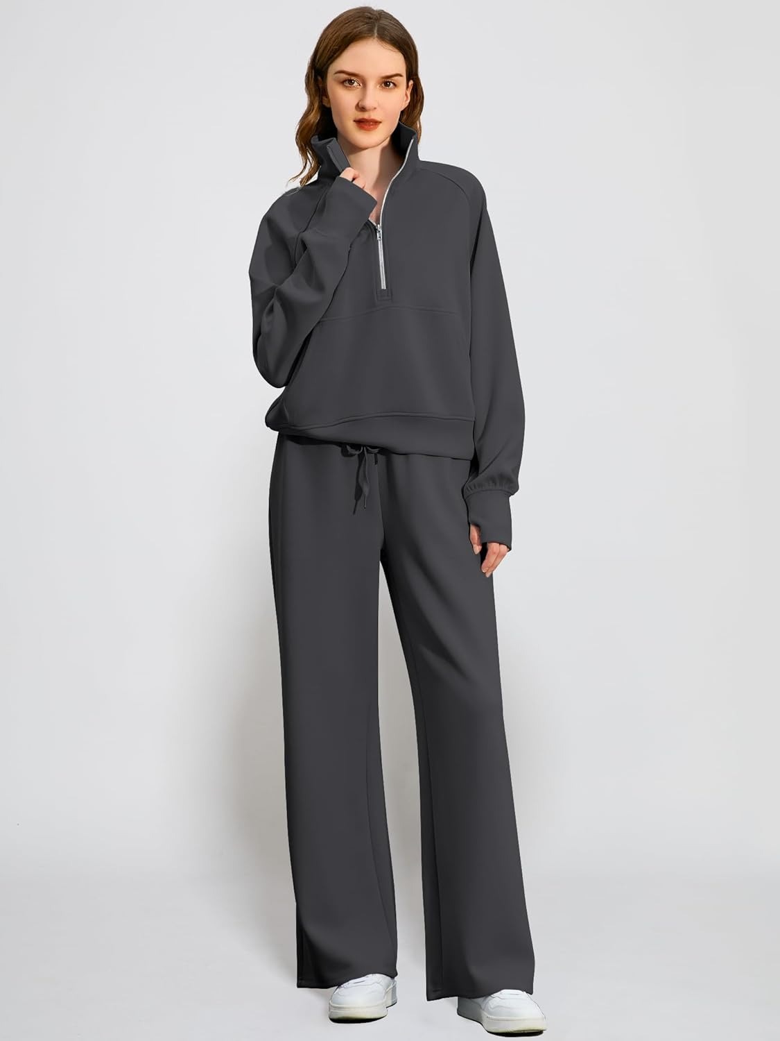 2025 Oversized Half Zip Sweatshirt Wide Leg Sweatpant Set Sweatsuit Tracksuit