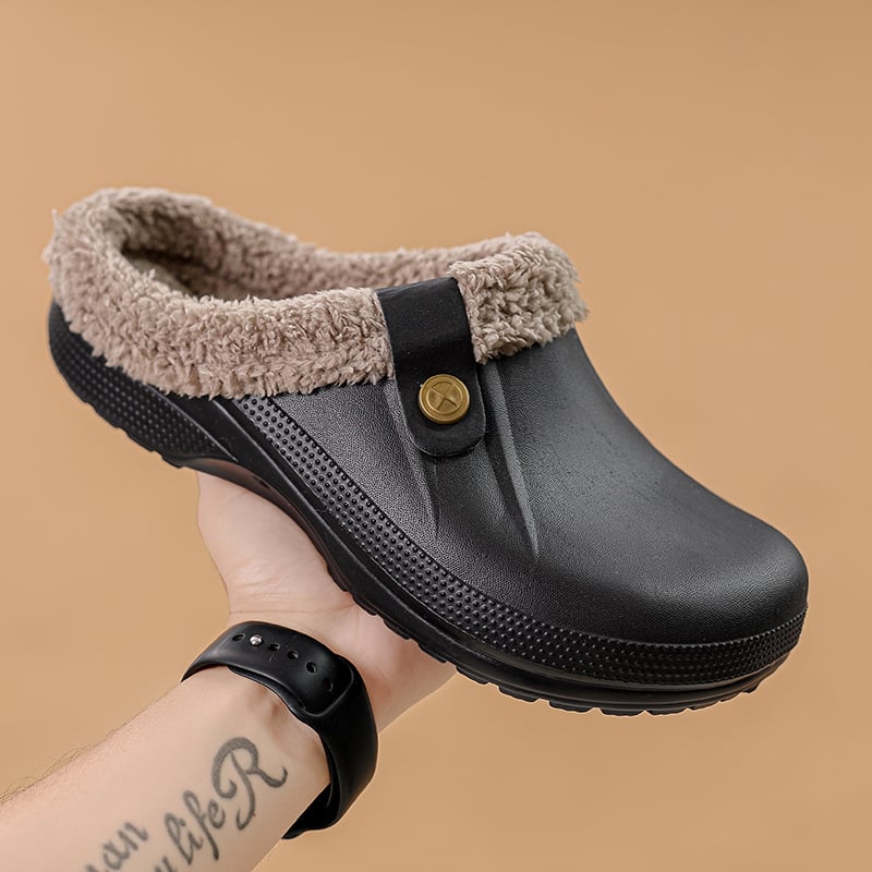 Men's Comfort Winter Warm Fleece Lined Mules Slippers Waterproof Indoor Outdoor Non-slip House Shoes