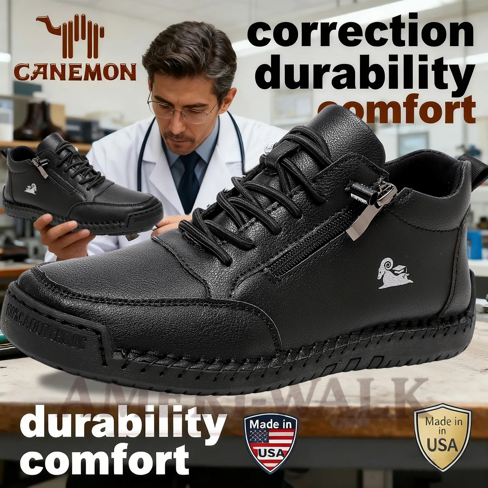 ⏰Promotion - 70% OFF🔥 Ameriwalk™ Men Leather Loafer Orthopedic Walking Shoes