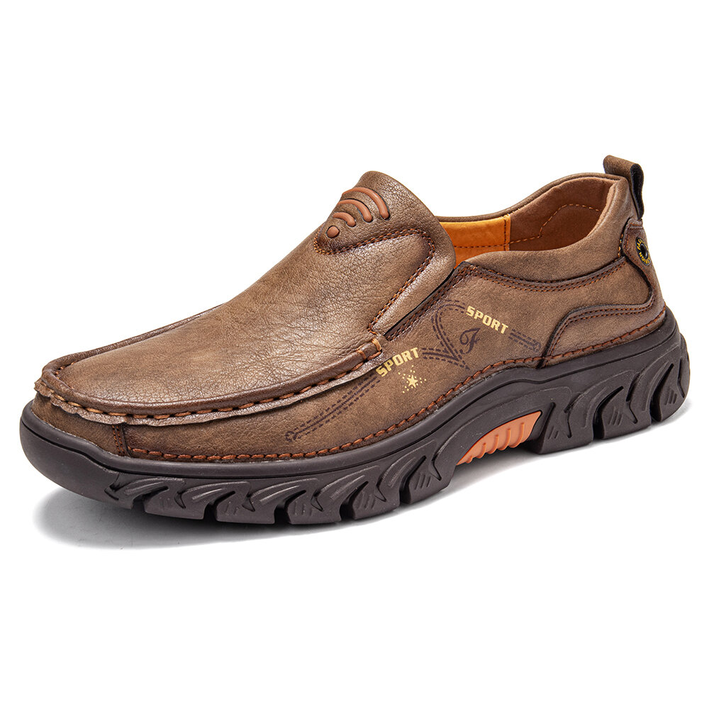Mens Comfort Slip on Leather Casual Outdoor Walking Shoes
