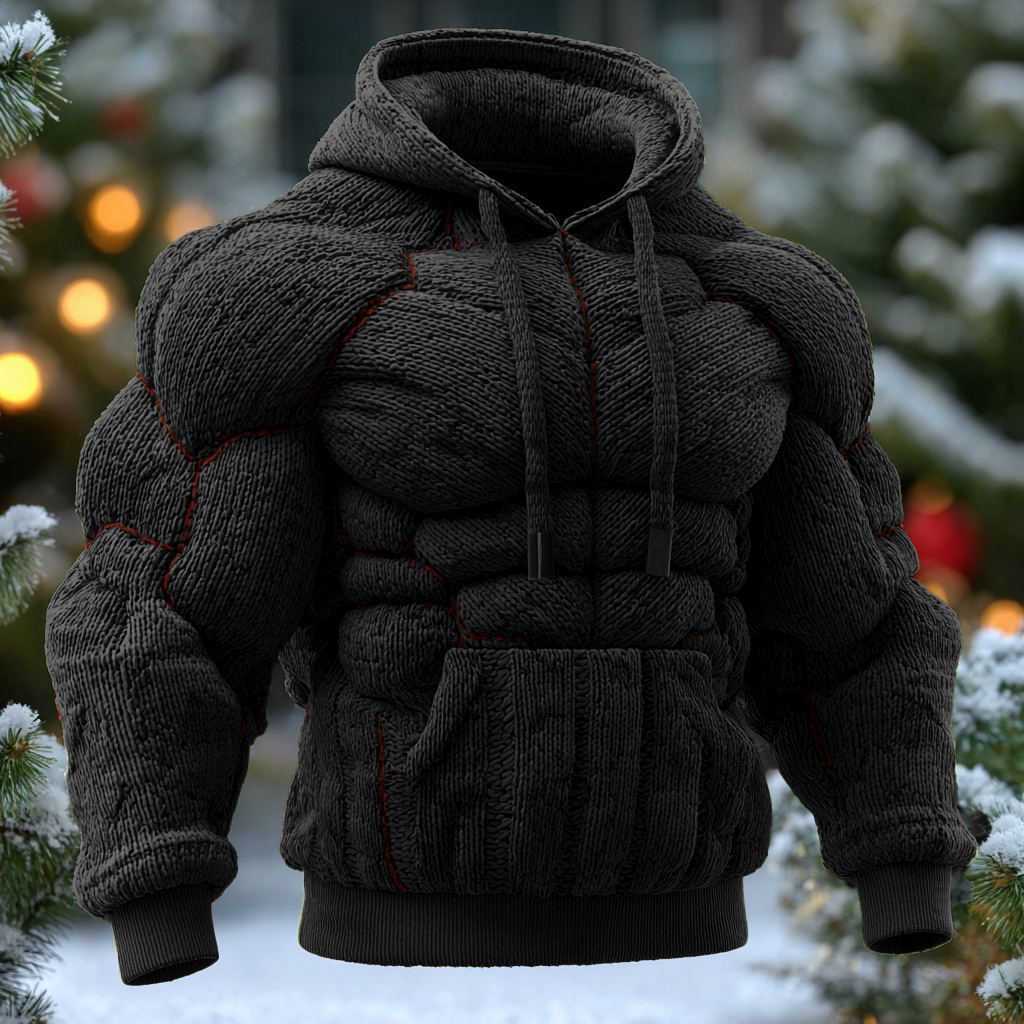 Line Art Knitted Warm Men's Hooded Sweater