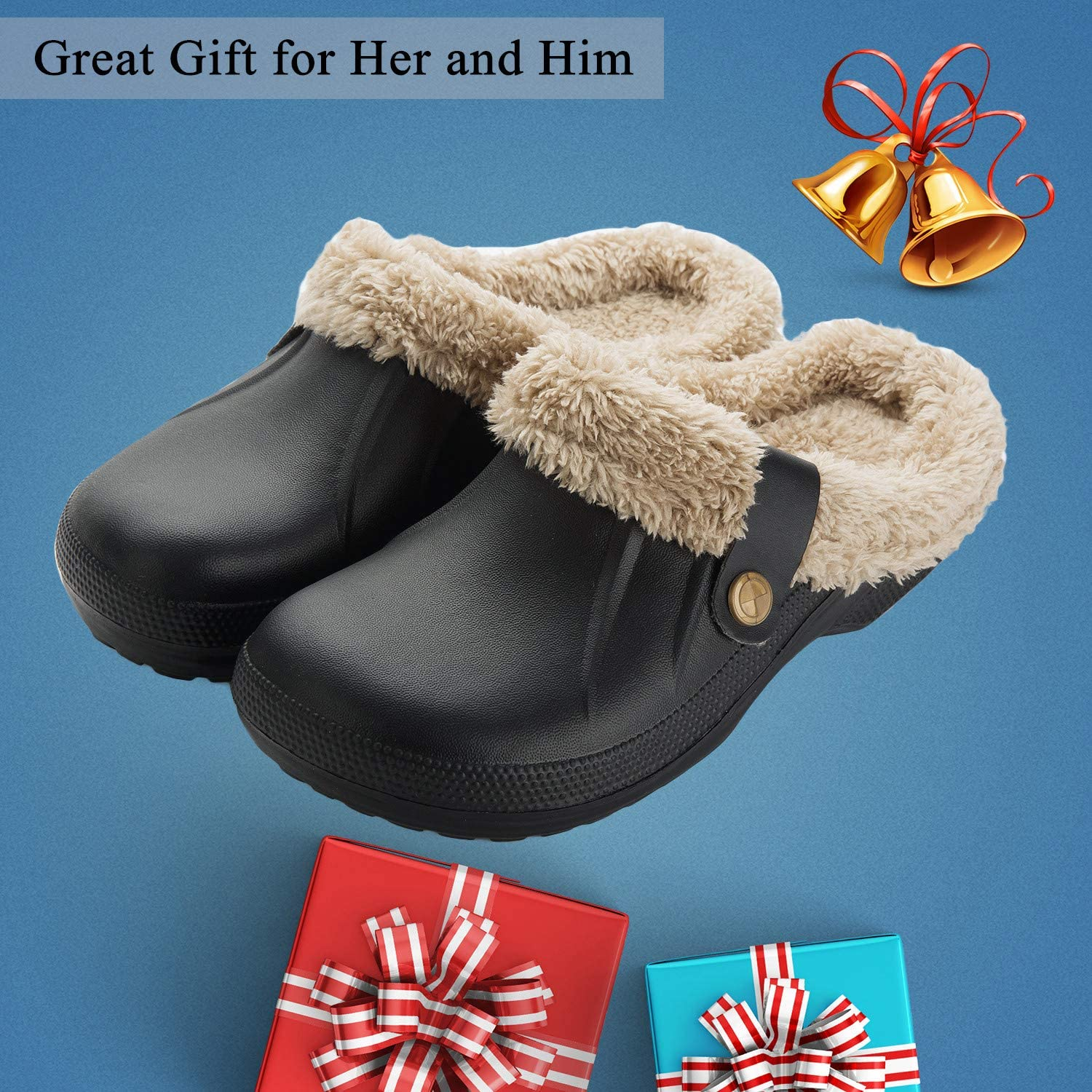 Men's Comfort Winter Warm Fleece Lined Mules Slippers Waterproof Indoor Outdoor Non-slip House Shoes