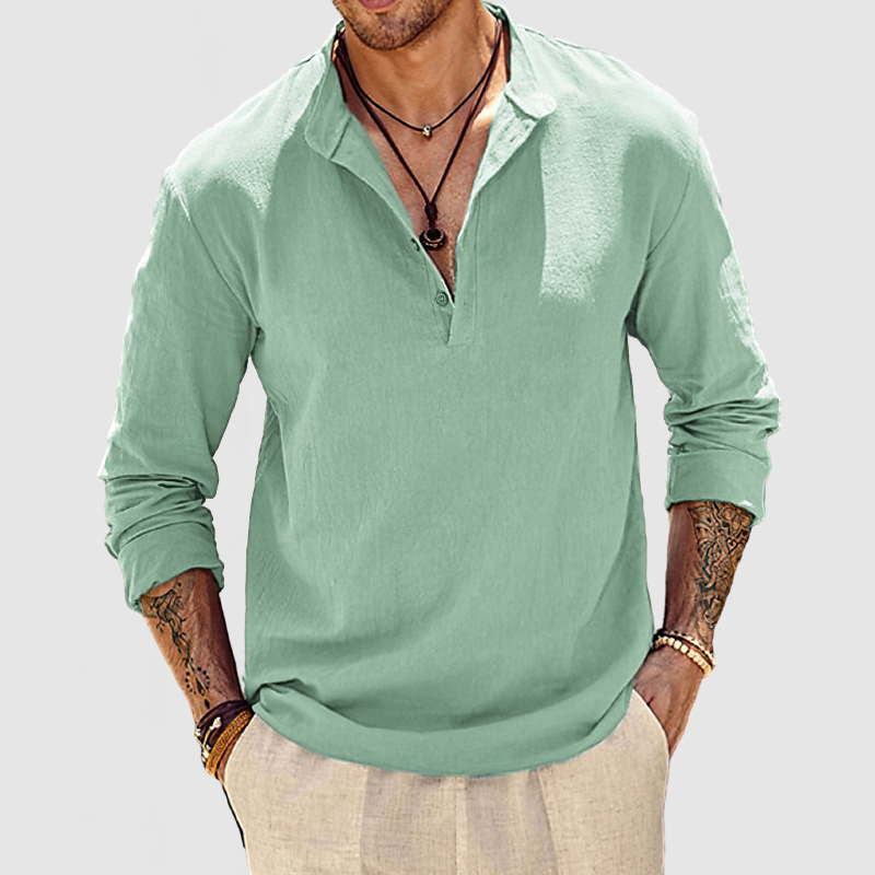 Men's Beach Daily Cotton Linen Henley Shirt