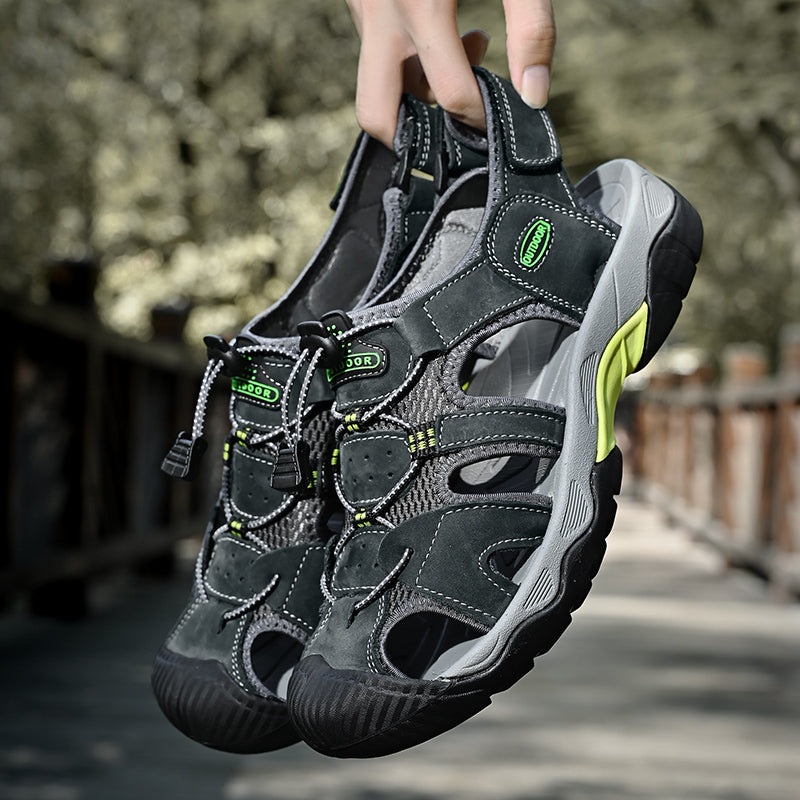 Sinarey  Men's Sandals Arch Support Casual Genuine Leather Summer Outdoor Beach Fisherman Sandals