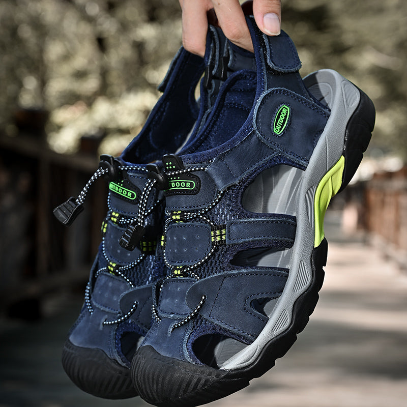 Sinarey  Men's Sandals Arch Support Casual Genuine Leather Summer Outdoor Beach Fisherman Sandals