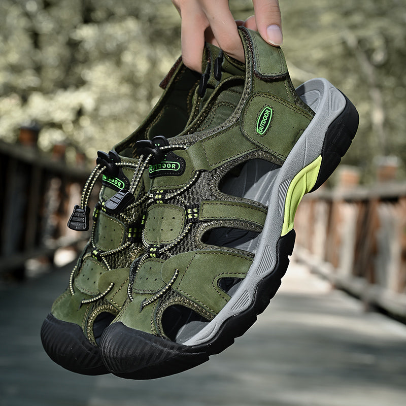 Sinarey  Men's Sandals Arch Support Casual Genuine Leather Summer Outdoor Beach Fisherman Sandals