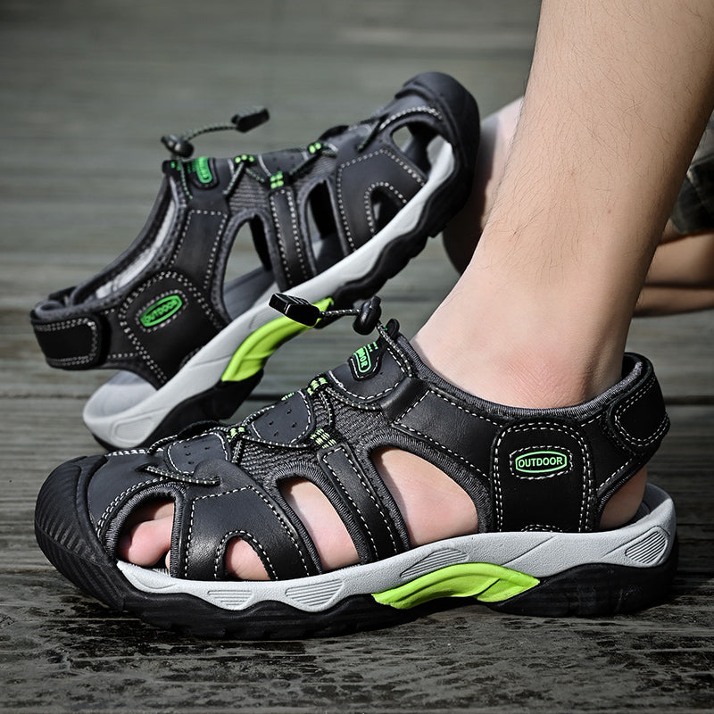 Sinarey  Men's Sandals Arch Support Casual Genuine Leather Summer Outdoor Beach Fisherman Sandals