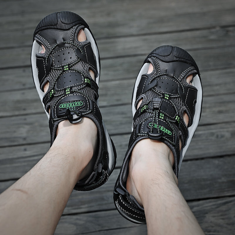 Sinarey  Men's Sandals Arch Support Casual Genuine Leather Summer Outdoor Beach Fisherman Sandals