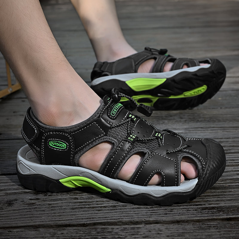 Sinarey  Men's Sandals Arch Support Casual Genuine Leather Summer Outdoor Beach Fisherman Sandals