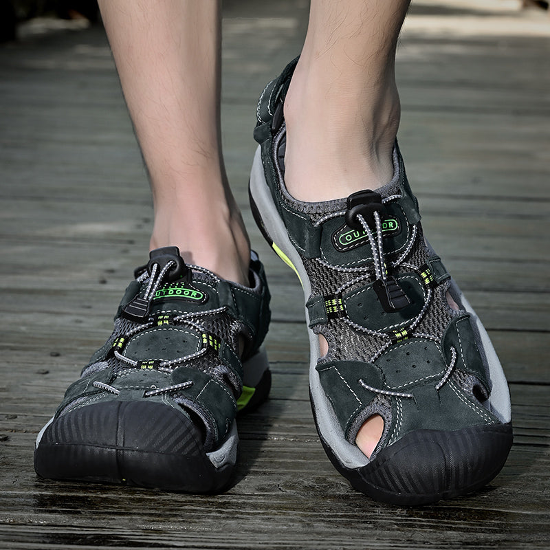 Sinarey  Men's Sandals Arch Support Casual Genuine Leather Summer Outdoor Beach Fisherman Sandals