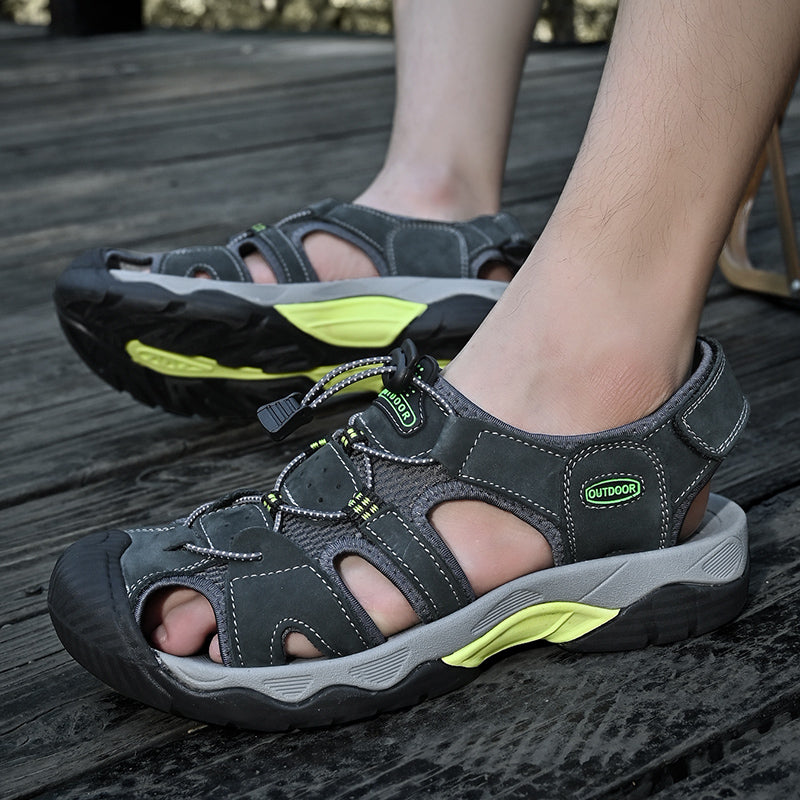 Sinarey  Men's Sandals Arch Support Casual Genuine Leather Summer Outdoor Beach Fisherman Sandals