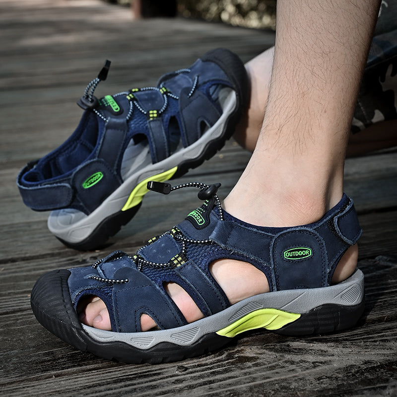 Sinarey  Men's Sandals Arch Support Casual Genuine Leather Summer Outdoor Beach Fisherman Sandals