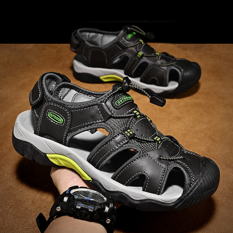 Sinarey  Men's Sandals Arch Support Casual Genuine Leather Summer Outdoor Beach Fisherman Sandals