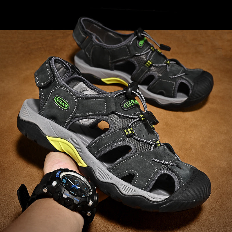 Sinarey  Men's Sandals Arch Support Casual Genuine Leather Summer Outdoor Beach Fisherman Sandals