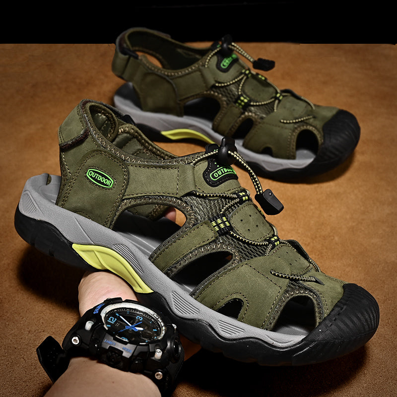 Sinarey  Men's Sandals Arch Support Casual Genuine Leather Summer Outdoor Beach Fisherman Sandals