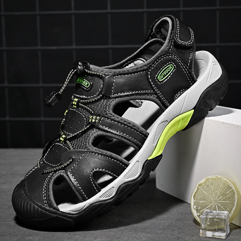 Sinarey  Men's Sandals Arch Support Casual Genuine Leather Summer Outdoor Beach Fisherman Sandals