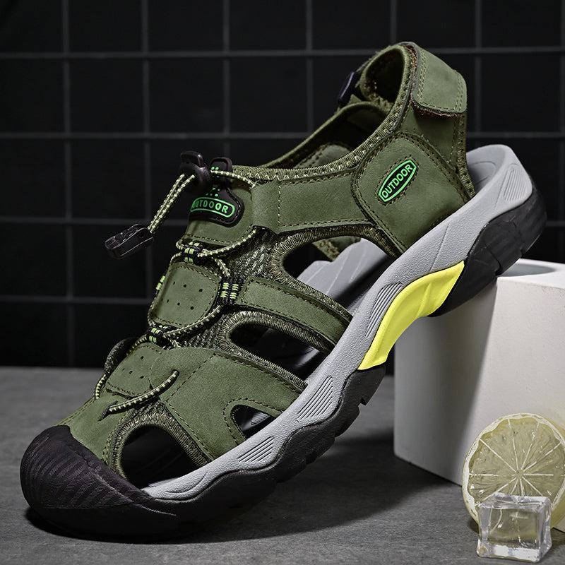 Sinarey  Men's Sandals Arch Support Casual Genuine Leather Summer Outdoor Beach Fisherman Sandals