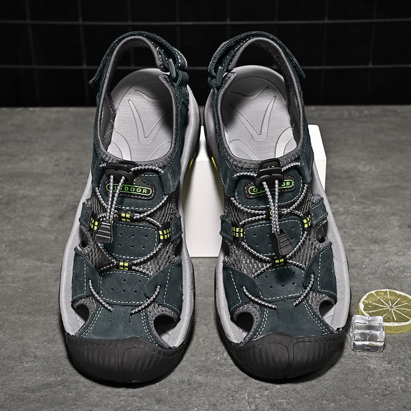 Sinarey  Men's Sandals Arch Support Casual Genuine Leather Summer Outdoor Beach Fisherman Sandals