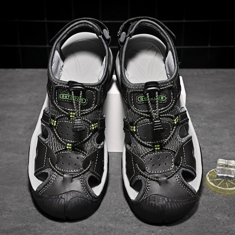 Sinarey  Men's Sandals Arch Support Casual Genuine Leather Summer Outdoor Beach Fisherman Sandals