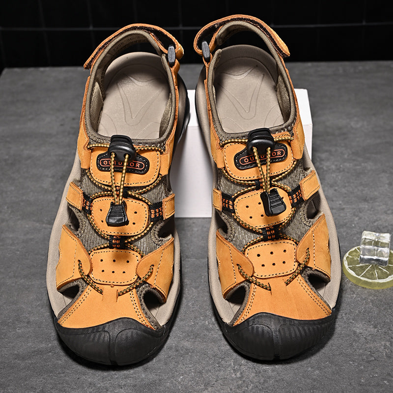 Sinarey  Men's Sandals Arch Support Casual Genuine Leather Summer Outdoor Beach Fisherman Sandals