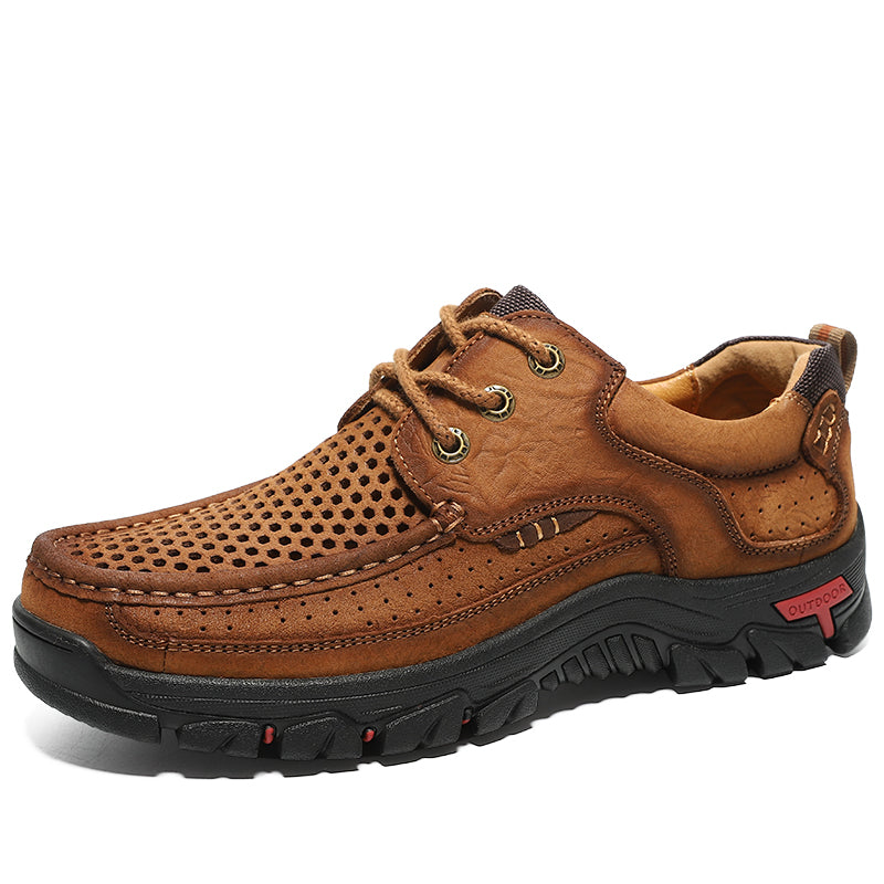 Sinarey®-With Laces For Summer-Men's Breathable Mesh Hiking leather Shoes With Supportive Soles