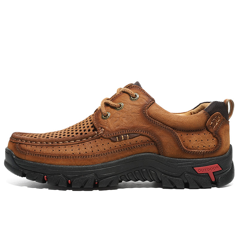 Sinarey®-With Laces For Summer-Men's Breathable Mesh Hiking leather Shoes With Supportive Soles