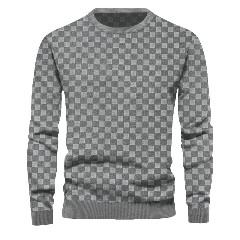 Men's Sweaters Jacquard Checkerboard Casual Bottoming Long-Sleeved Tops