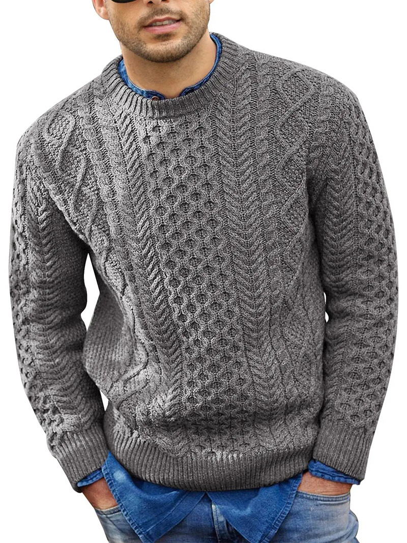 Cross-border pink sweater for men 2023 autumn and winter new solid color pullover knitted cable sweater European and American Amazon men's clothing