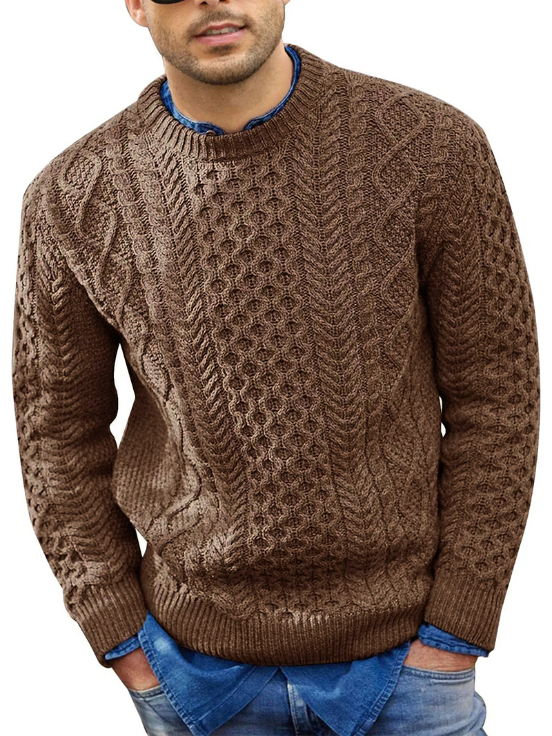 Cross-border pink sweater for men 2023 autumn and winter new solid color pullover knitted cable sweater European and American Amazon men's clothing
