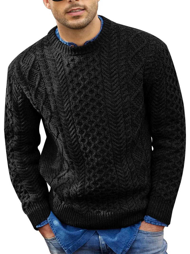 Cross-border pink sweater for men 2023 autumn and winter new solid color pullover knitted cable sweater European and American Amazon men's clothing
