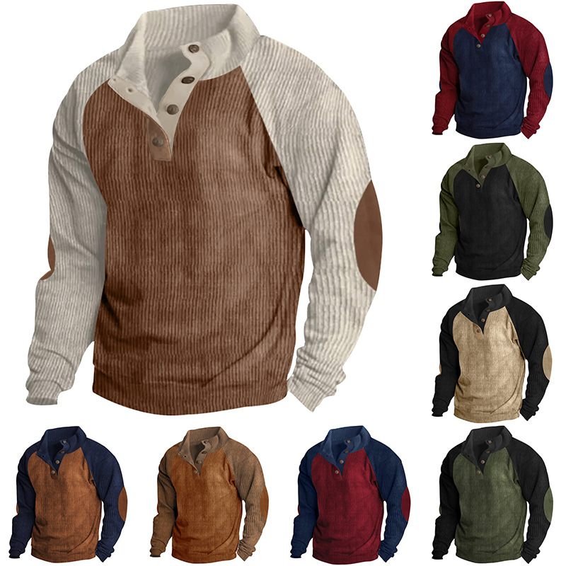 Men's Casual Loose Corduroy Colorblock Sports Sweatshirt