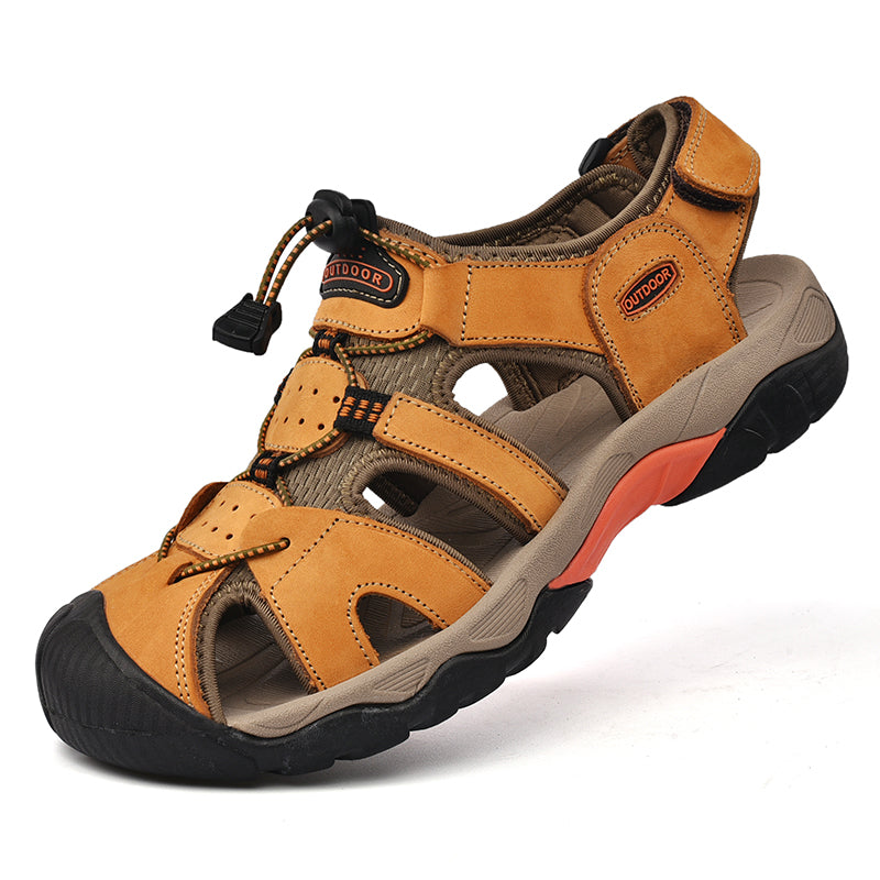 Sinarey  Men's Sandals Arch Support Casual Genuine Leather Summer Outdoor Beach Fisherman Sandals
