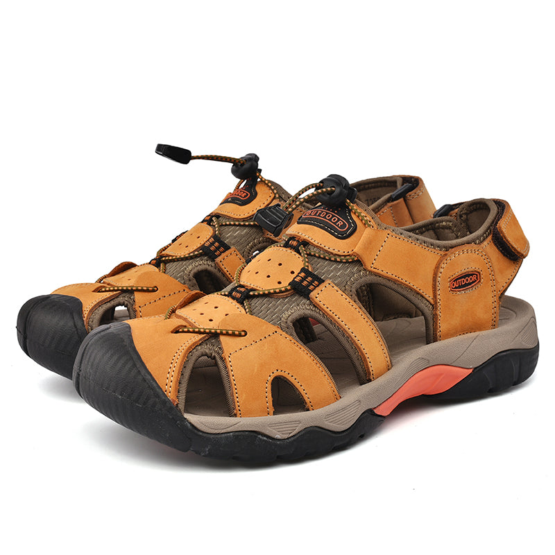 Sinarey  Men's Sandals Arch Support Casual Genuine Leather Summer Outdoor Beach Fisherman Sandals