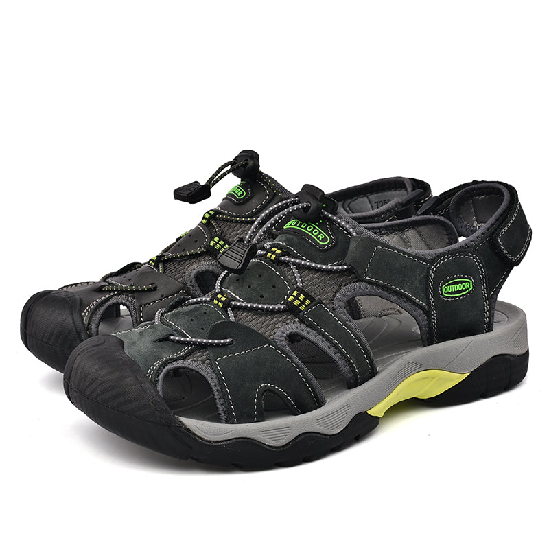 Sinarey  Men's Sandals Arch Support Casual Genuine Leather Summer Outdoor Beach Fisherman Sandals