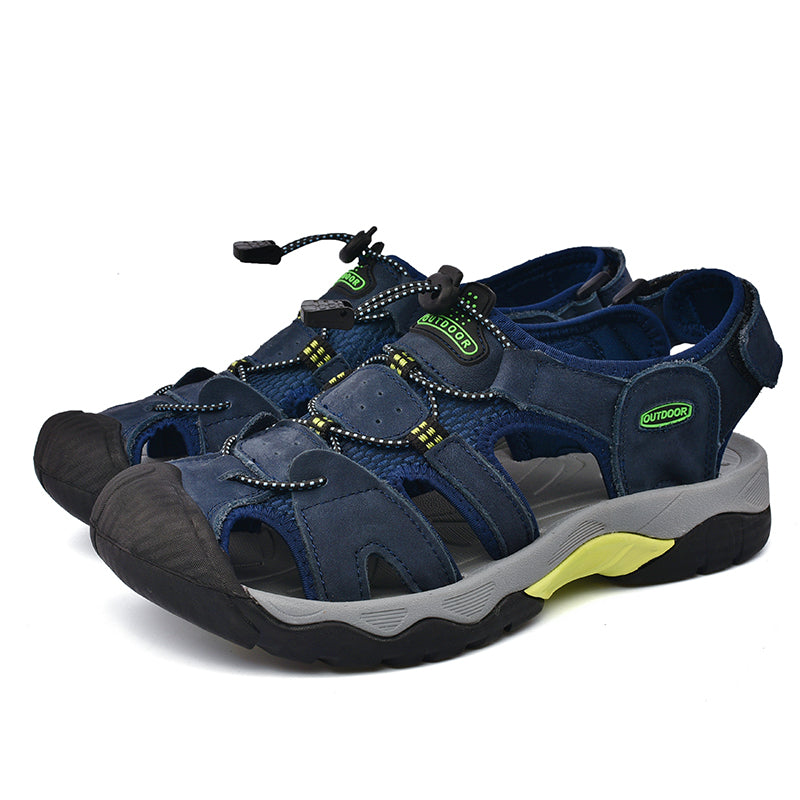 Sinarey  Men's Sandals Arch Support Casual Genuine Leather Summer Outdoor Beach Fisherman Sandals