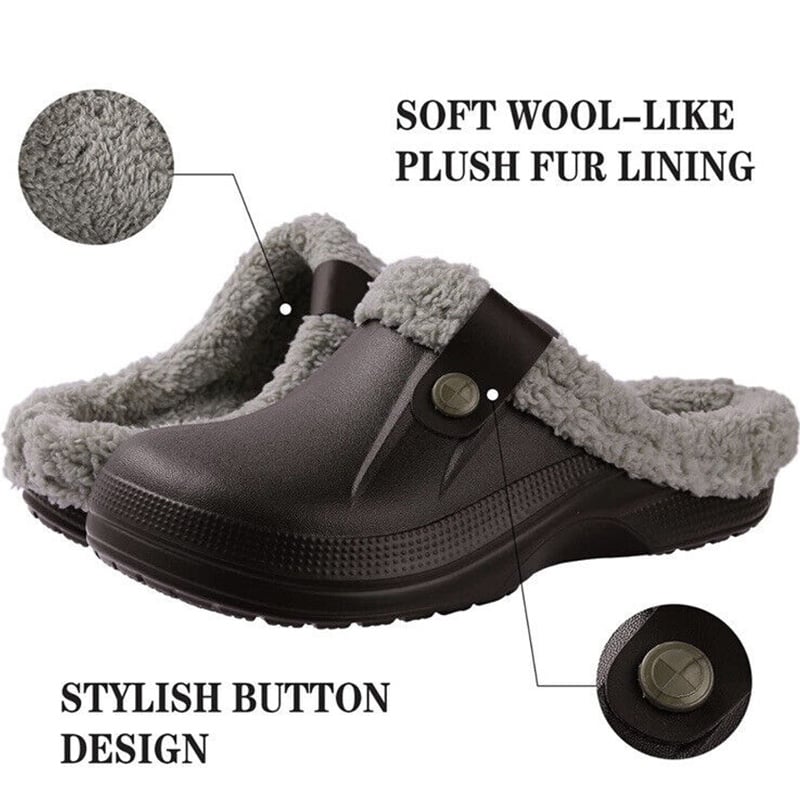 Men's Comfort Winter Warm Fleece Lined Mules Slippers Waterproof Indoor Outdoor Non-slip House Shoes