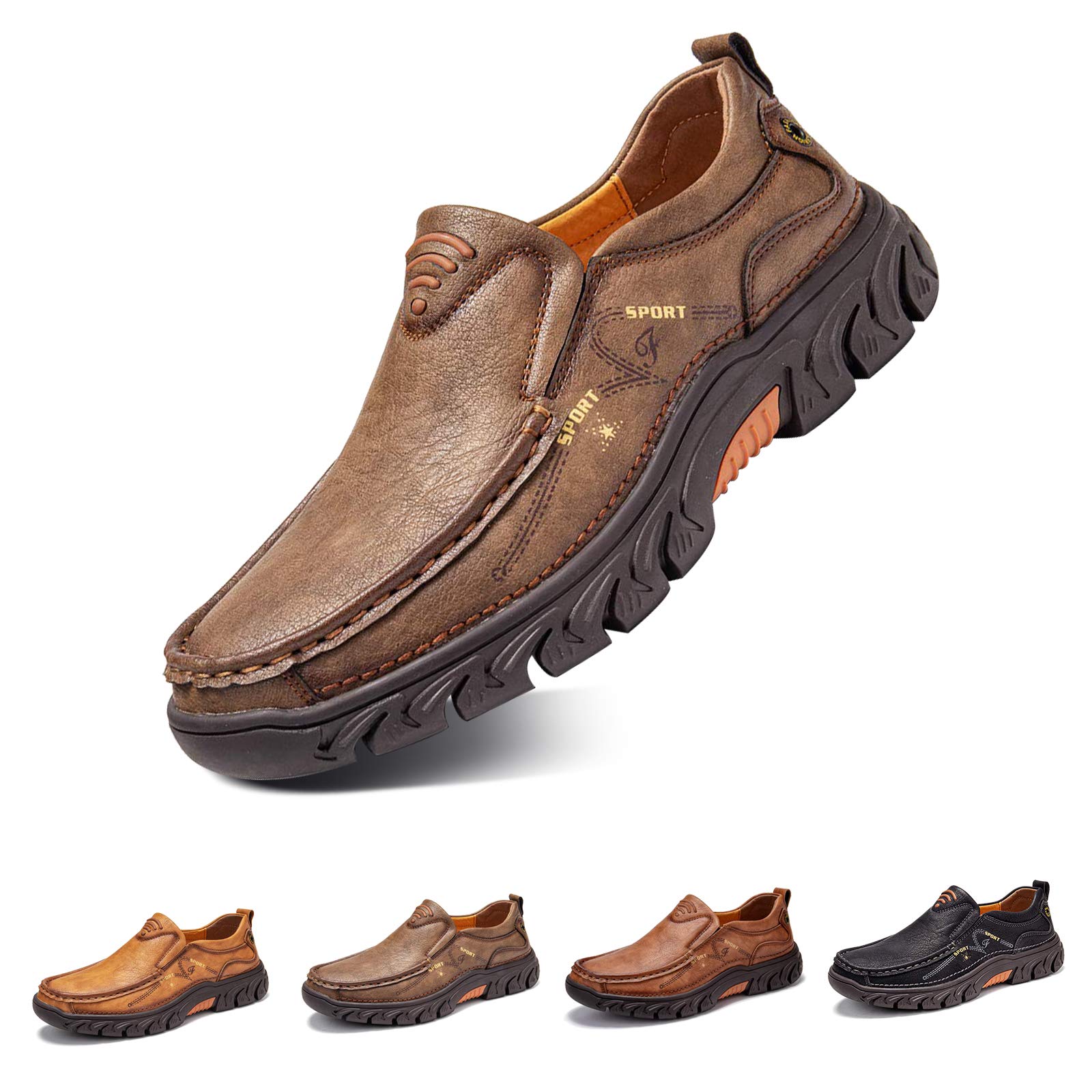 Mens Comfort Slip on Leather Casual Outdoor Walking Shoes