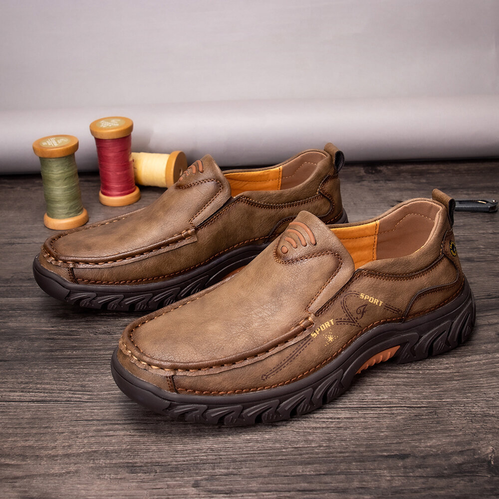 Mens Comfort Slip on Leather Casual Outdoor Walking Shoes