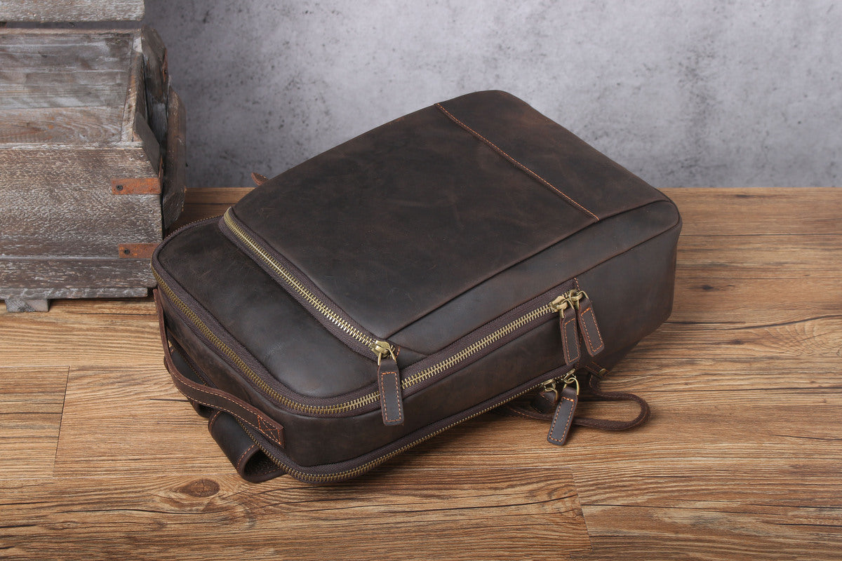 well made distressed leather laptop backpack leather mens