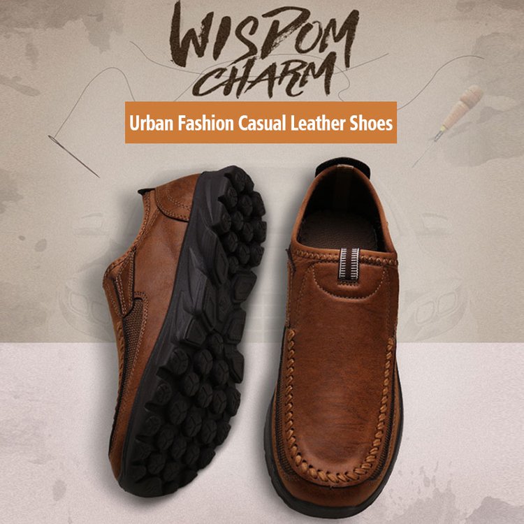 Men Handmade Side Breathable Casual Comfortable Leather Shoes
