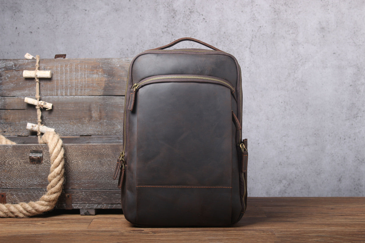 everyday use real leather laptop backpack womens