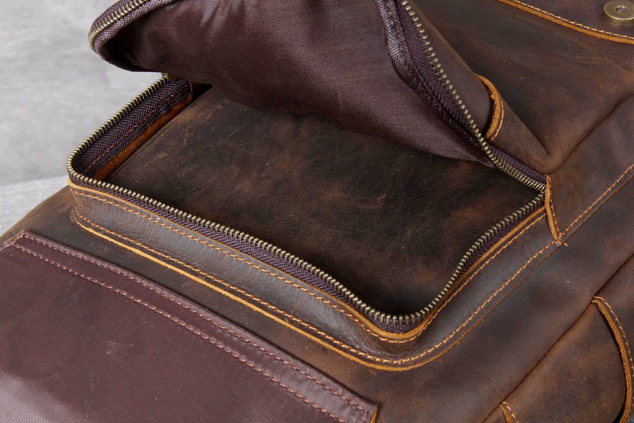 beautiful leather carry-all backpack with sturdy stitching and webbing
