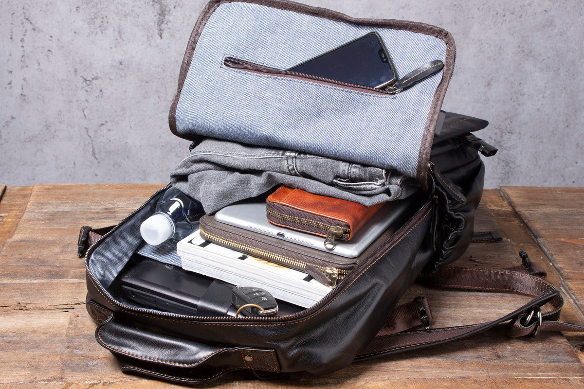 black leather backpack for men