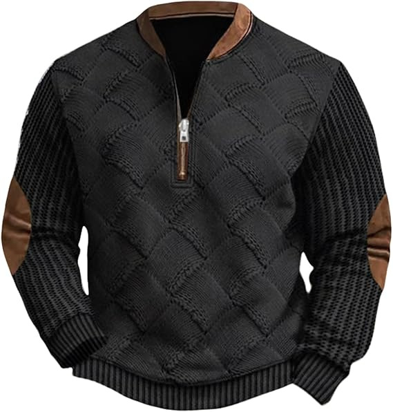 Men's Vintage Country Western Cashmere Wool Print Zipper Stand Collar Casual Sweatshirt