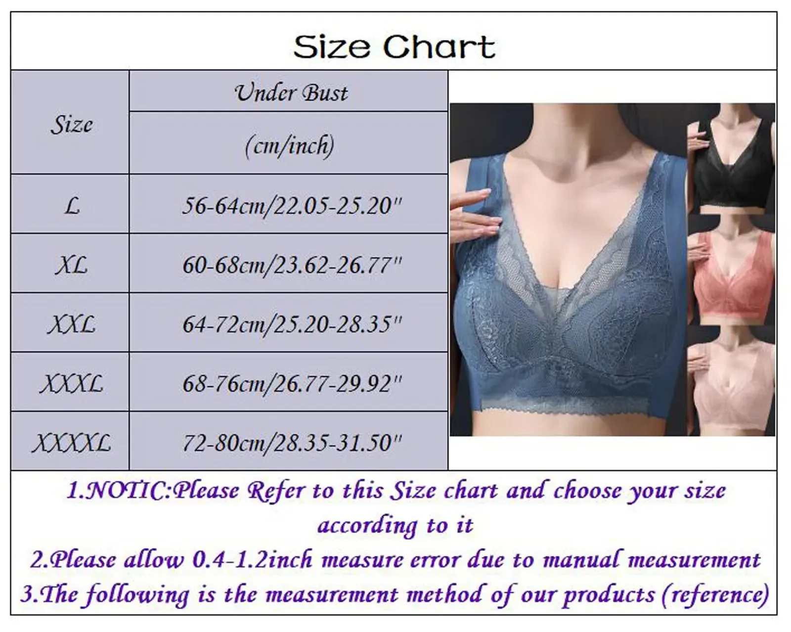 Eashery Bras for Women No Steel Ring Lace Womens Underwear Blue L