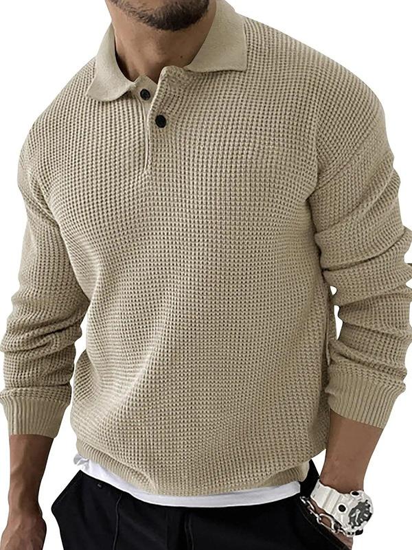 Men's V-neck Basic Solid Color Fashionable Long-sleeved Polo Sweater